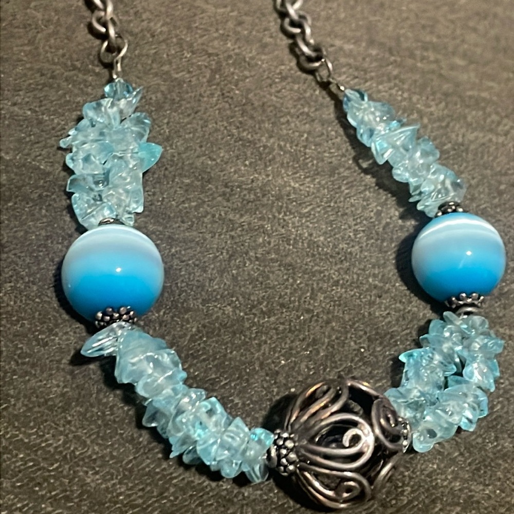 .925 Sterling TOPAZ CAT’S EYE BEADED NECKLACE real solid Silver Fine Jewelry - Picture 6 of 14